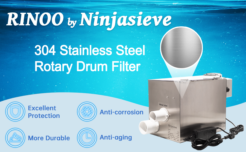 NinjaSieve RDF Automatic Drum Filter for Koi Tilapia Pond, Aquarium, Hydroponics, Aquaponics, Smallest RDF Koi Pond Filter 4T10-1 (400GPH)