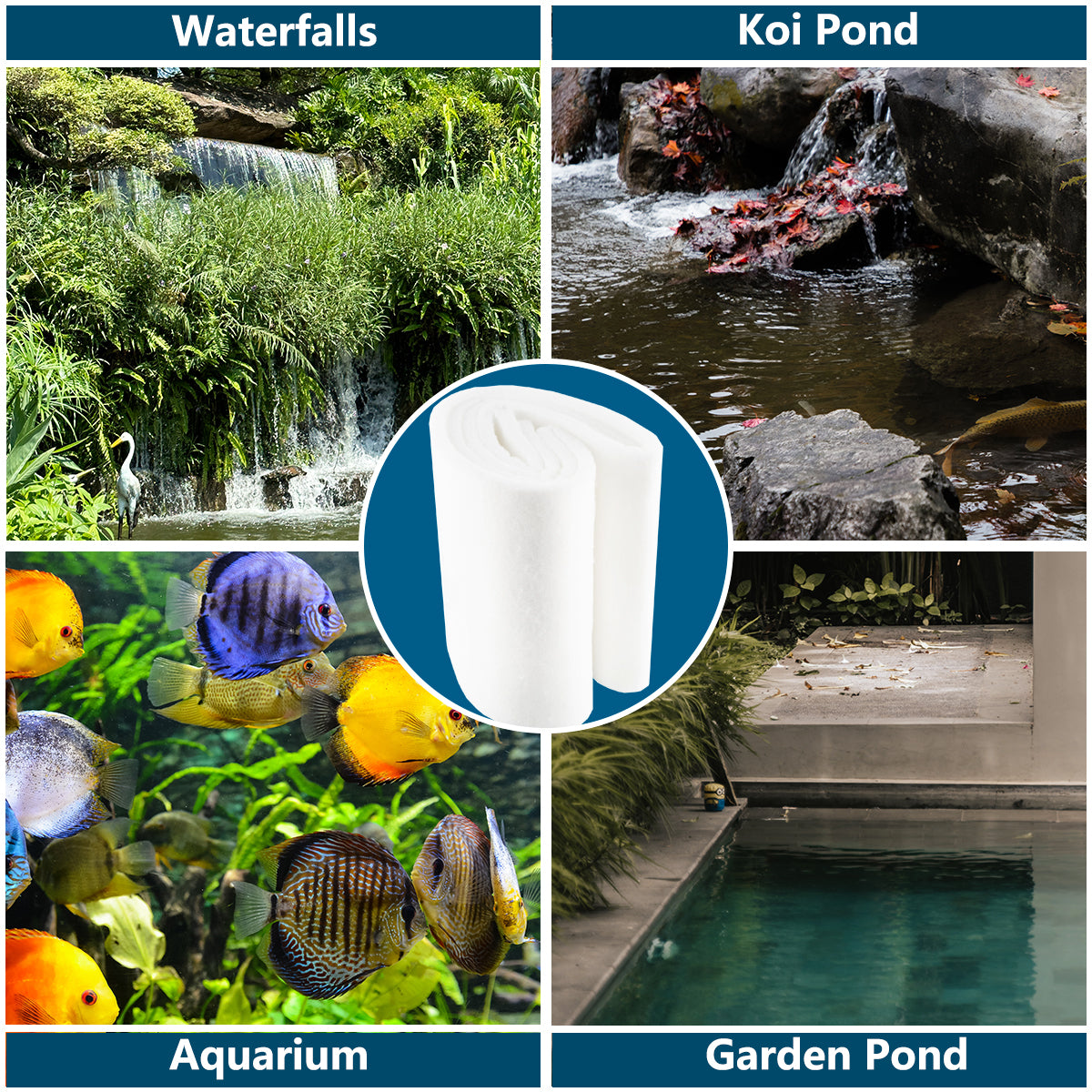 NinjaSieve Koi Pond Filter Pad Fine Bulk Roll Fish Pond Filter Media Garden Water Filter Material Filter Floss - 118 inches (9.8 ft) by 12 inches by 3/5 to 4/5 inch Thick (White)