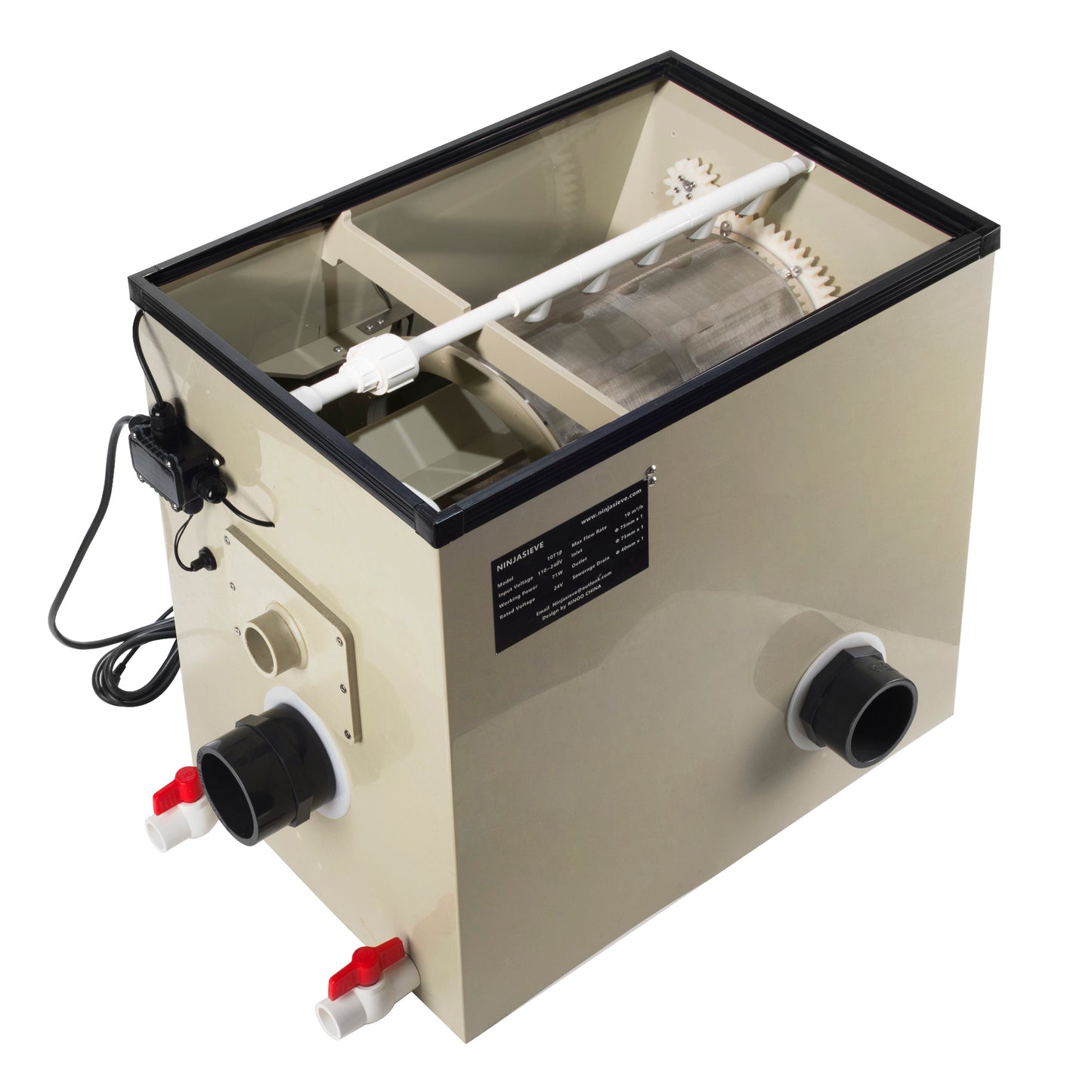 NinjaSieve RDF 10T10 Automatic Rotary Drum Filter for Koi Tilapia Pond, Aquarium, Fish Farm, Hydroponics, Aquaponics, Fountain, Water Filter System, Koi Pond Filter 10000 L/h (2,640GPH)