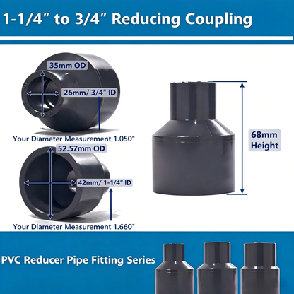 NinjaSieve Gray PVC Reducing Coupling Bushing, High-Flow PVC Reducer Pipe Fitting (Socket x Socket, SCH80)