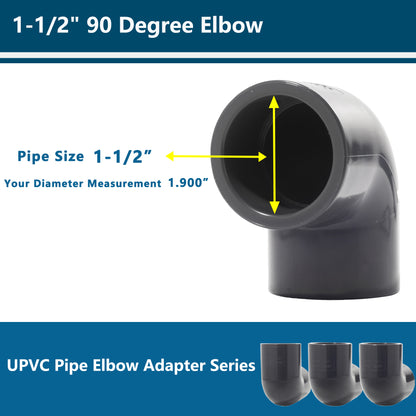 1-1/2 Inch 90-Degree Elbow UPVC Pipe Fitting Adapter SCH80 (Socket x Socket) - 4 Packs, Dark gray