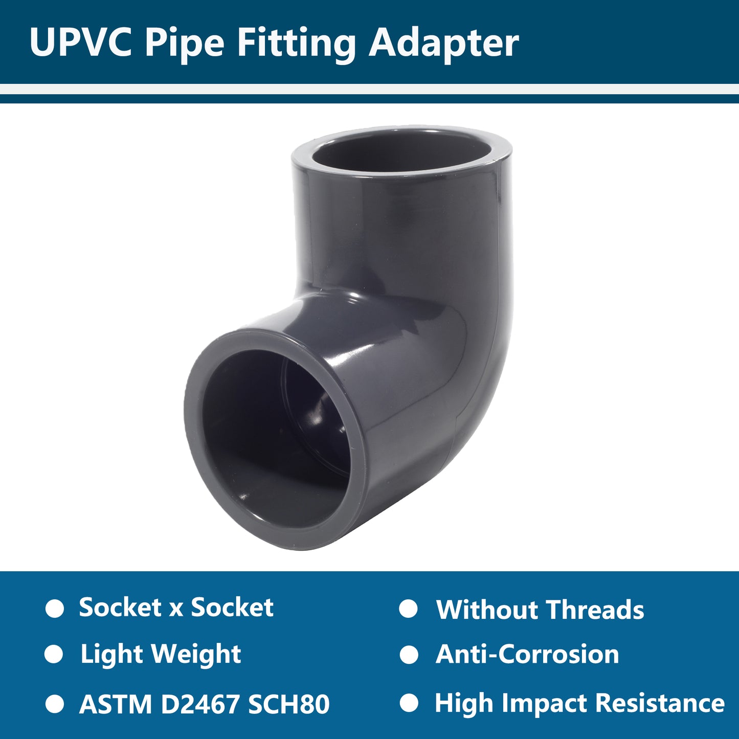 1-1/4 Inch 90-Degree Elbow UPVC Pipe Fitting Adapter SCH80 (Socket x Socket) - 4 Packs, Dark gray