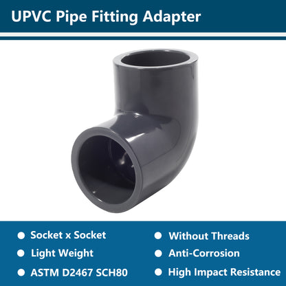 1-1/2 Inch 90-Degree Elbow UPVC Pipe Fitting Adapter SCH80 (Socket x Socket) - 4 Packs, Dark gray