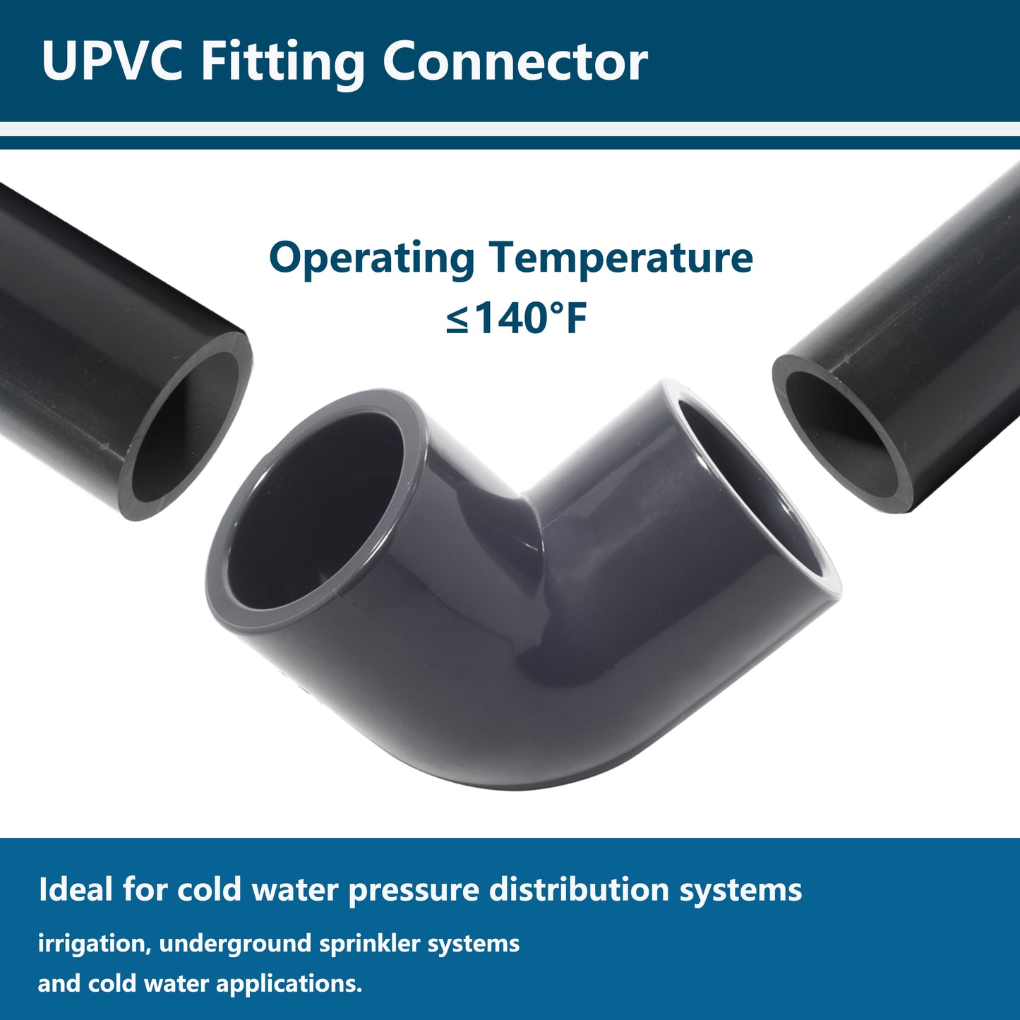 1-1/2 Inch 90-Degree Elbow UPVC Pipe Fitting Adapter SCH80 (Socket x Socket) - 4 Packs, Dark gray