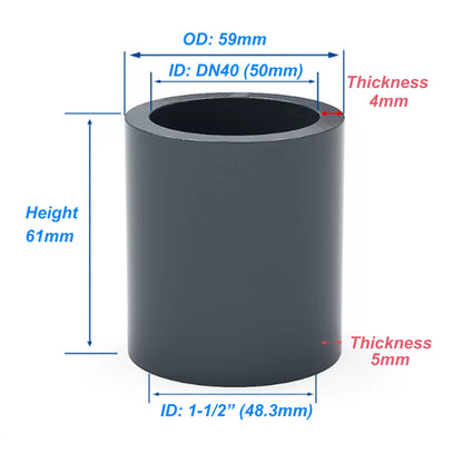 NinjaSieve 2 Pack DN40 x 1-1/2 Inch UPVC Coupling Adapter Pipe Fitting (Socket x Socket) - SCH80, Dark Grey