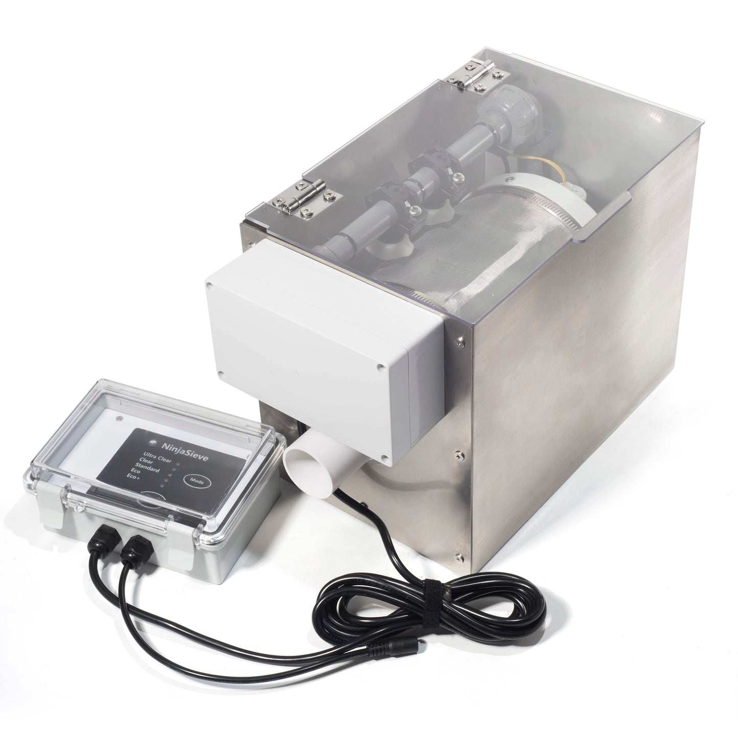 NinjaSieve RDF Automatic Rotary Drum Filter for Koi Tilapia Pond, Fish Farm,Aquarium,Hydroponics, Aquaculture, Aquaponics, with Mobile Control Box, Smallest Koi Pond Filter 4T10-2 (925GPH)