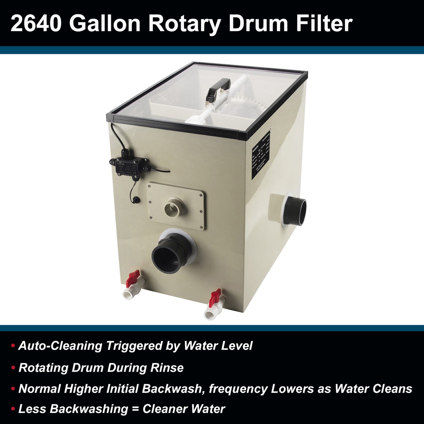 NinjaSieve RDF 10T10 Automatic Rotary Drum Filter for Koi Tilapia Pond, Aquarium, Fish Farm, Hydroponics, Aquaponics, Fountain, Water Filter System, Koi Pond Filter 10000 L/h  (2,640GPH)