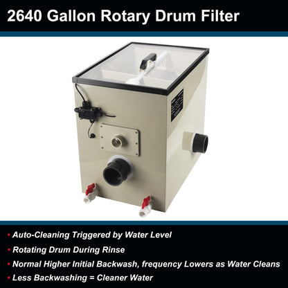 NinjaSieve RDF 10T10 Automatic Rotary Drum Filter for Koi Tilapia Pond, Aquarium, Fish Farm, Hydroponics, Aquaponics, Fountain, Water Filter System, Koi Pond Filter 10000 L/h  (2,640GPH)